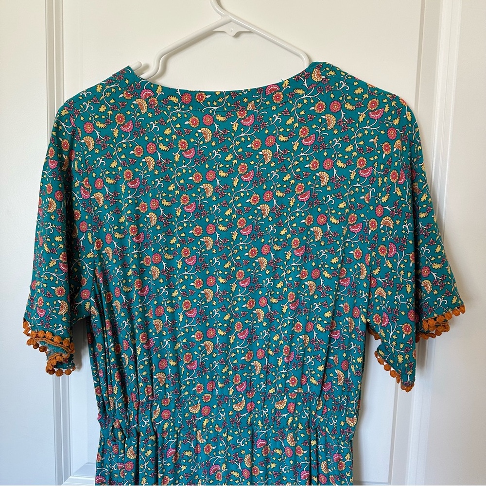 Cotton Boho Floral Maxi Dress | Tassel Tie Waist | Size Medium - Picture 6 of 12